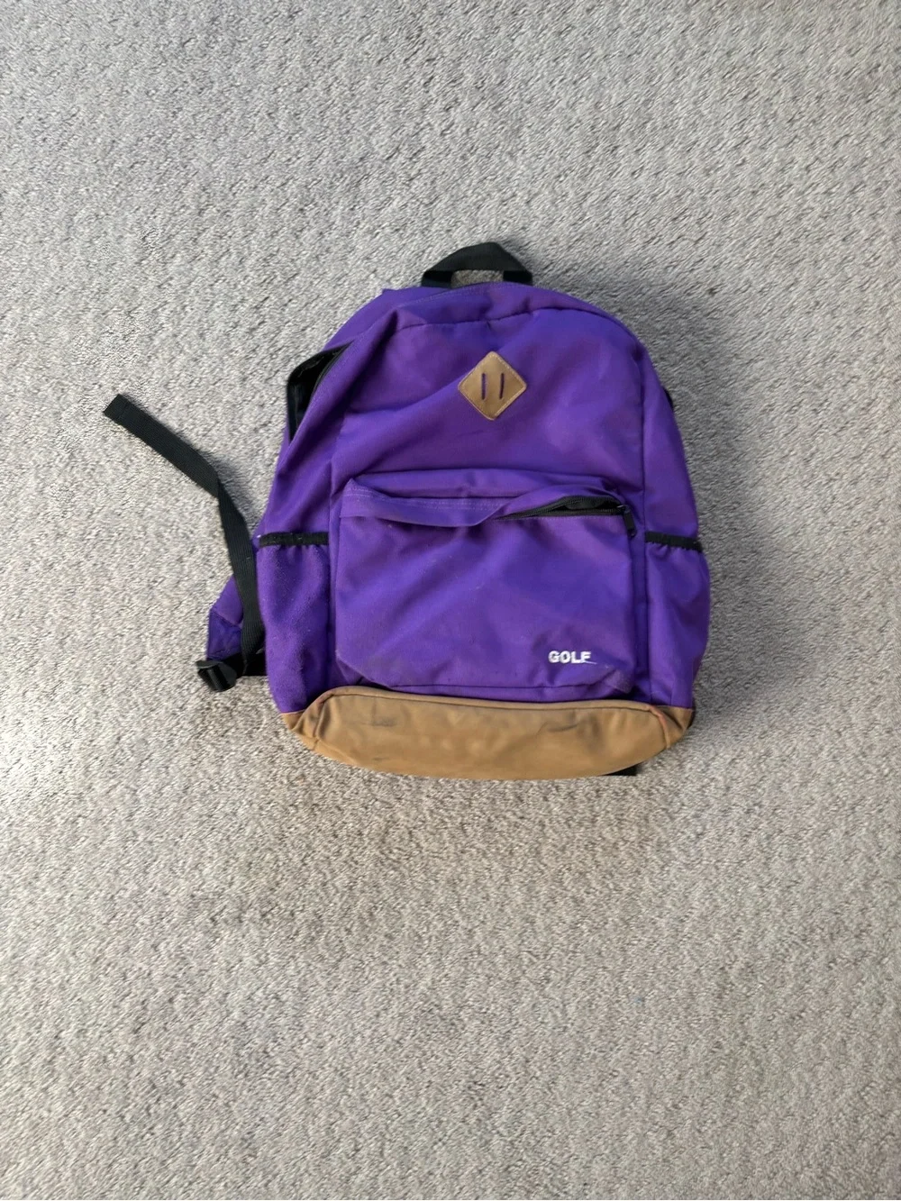 Purple and Tan Canvas Backpack golf want